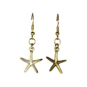 NEW Handmade/Homemade Gold-Tone Starfish Drop Earrings Minimalist
